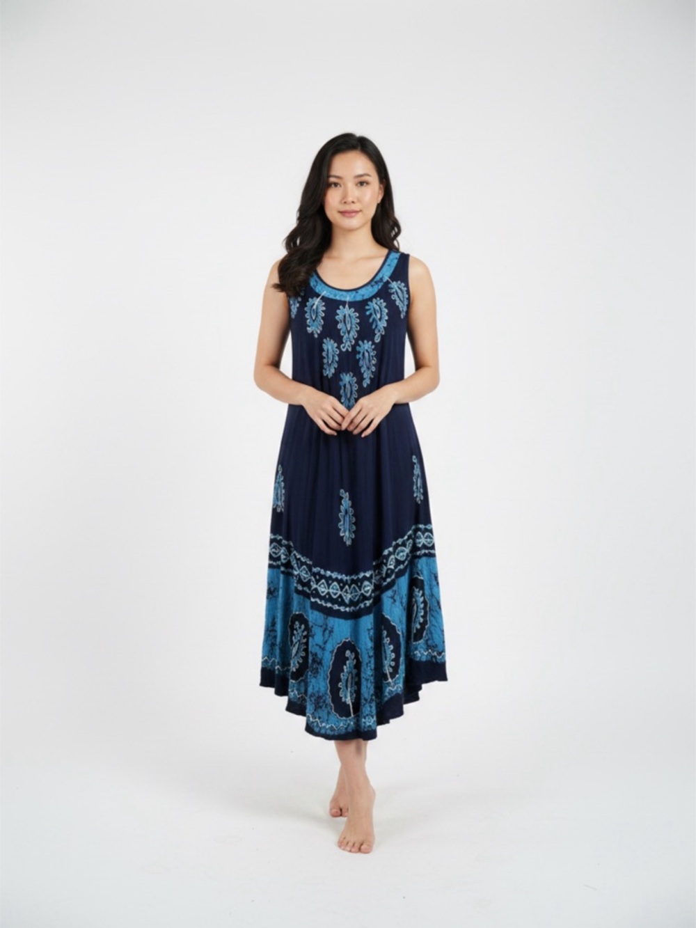 Rima Beachworld Batik Embroidered Handkerchief Hem Sleeveless Dress – One Size